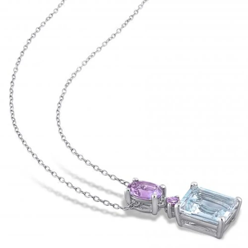 Julianna B Sterling Silver Aquamarine & Amethyst Pendant with Chain