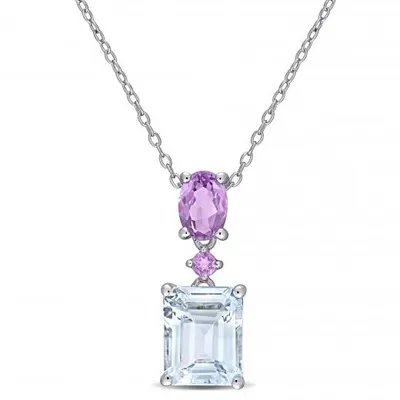 Julianna B Sterling Silver Aquamarine & Amethyst Pendant with Chain