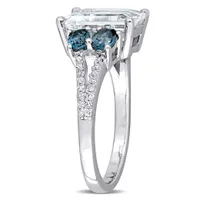 Julianna B Sterling Silver Aquamarine Blue Topaz & 0.10CTW Diamond Fashion Ring