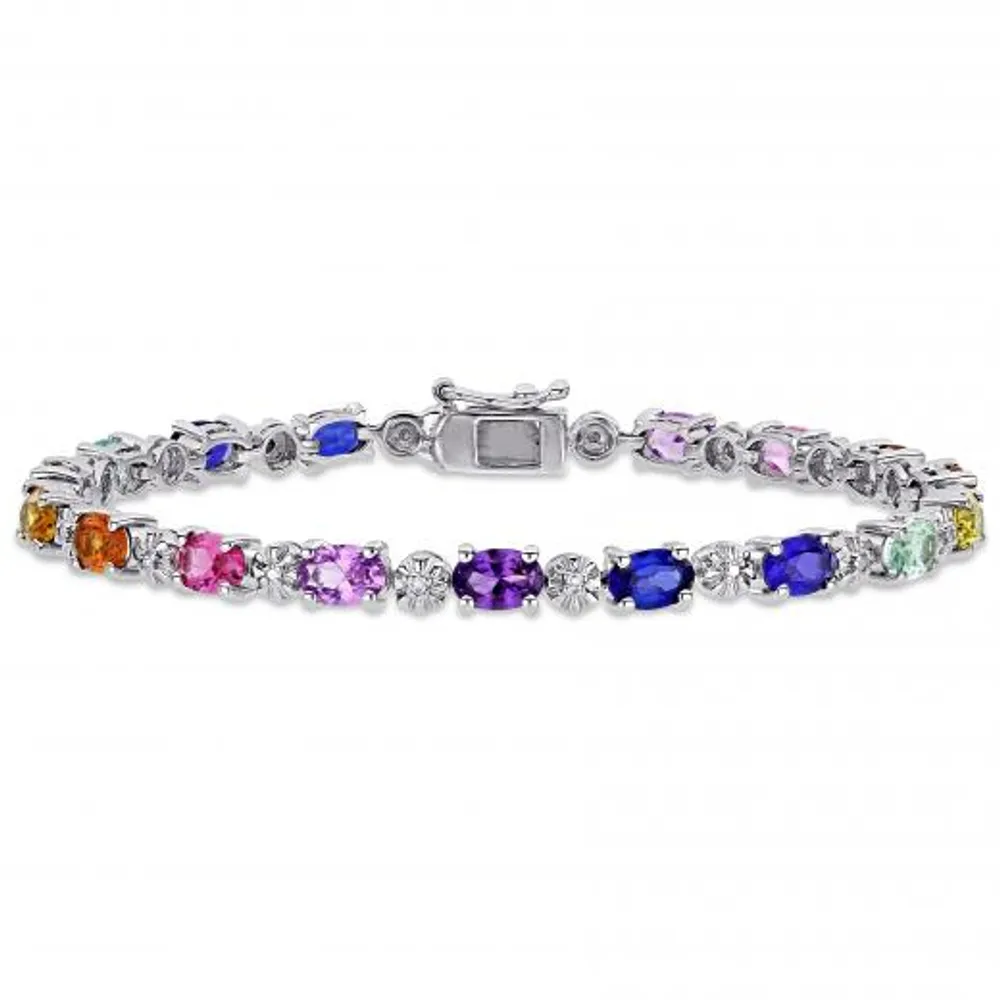 Julianna B Sterling Silver Multi Colour Created Sapphire & Diamond Bracelet