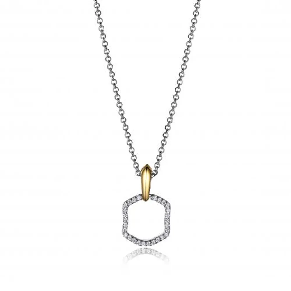 Elle 17+2" 2-Tone Cubic Zirconia Pendant Necklace