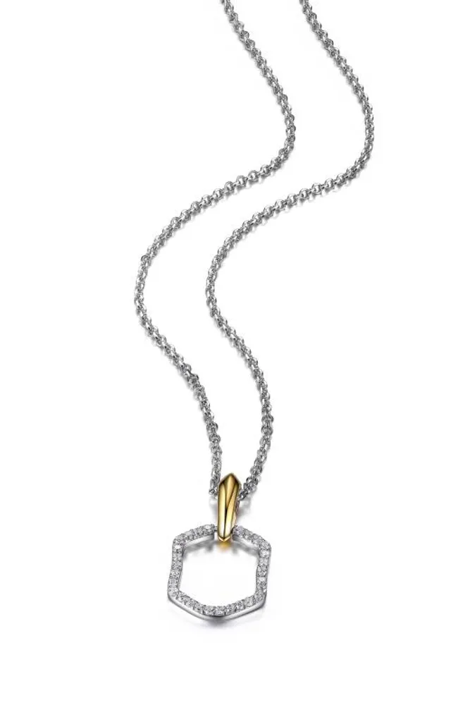 Elle 17+2" 2-Tone Cubic Zirconia Pendant Necklace