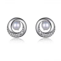 Elle Genuine Pearl and Cubic Zirconia Post Earrings