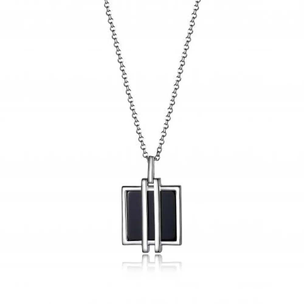 Elle Midnight Genuine Square Black Agate Necklace 16"+2" Extension