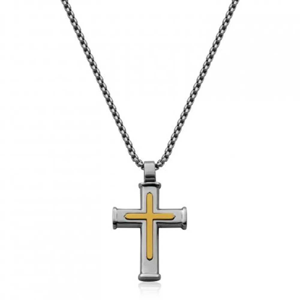 SteelX Stainless Steel 24" Gold Cross Pendant