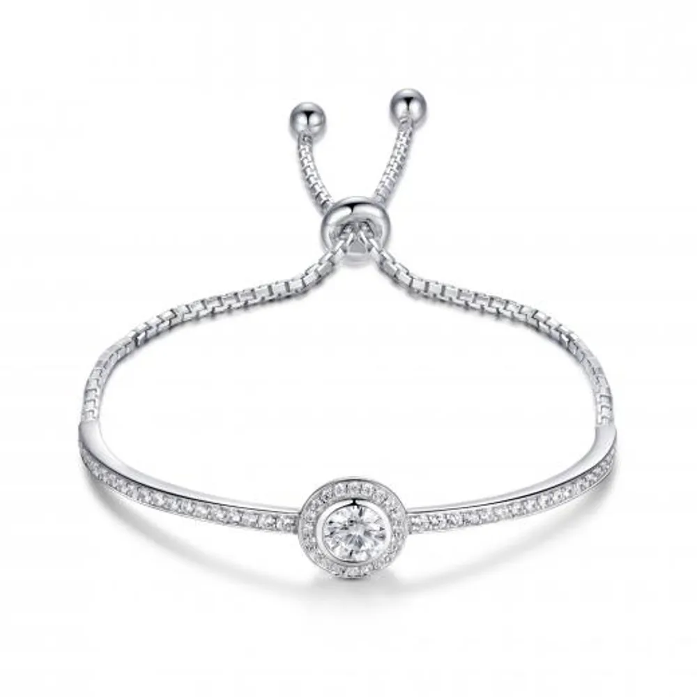 Sterling Silver Cubic Zirconia Bolo Bracelet