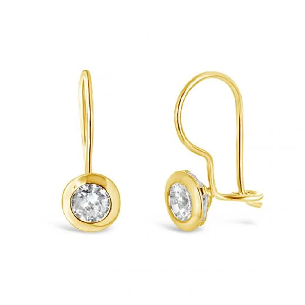 10K Yellow Gold Bezel Cubic Zirconia Wire Earrings