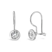 10K White Gold Bezel Cubic Zirconia Wire Earrings