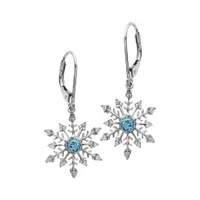 Sterling Silver Blue Topaz & Created White Sapphire Snowflake Earrings