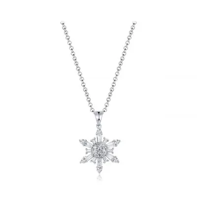 Sterling Silver Cubic Zirconia 19" Snowflake Pendant