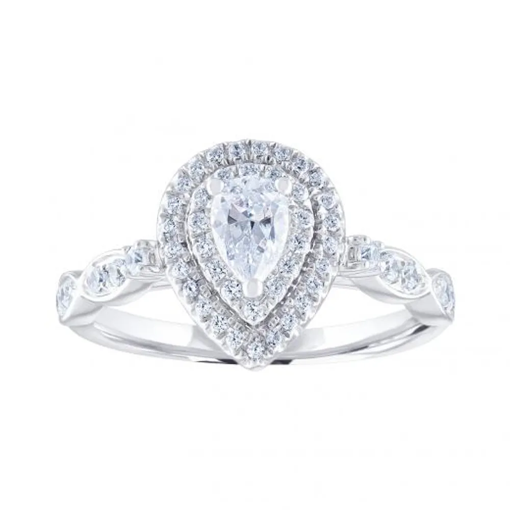 Diamond Revelations 14K White Gold 0.70CTW Pear Shaped Bridal Ring