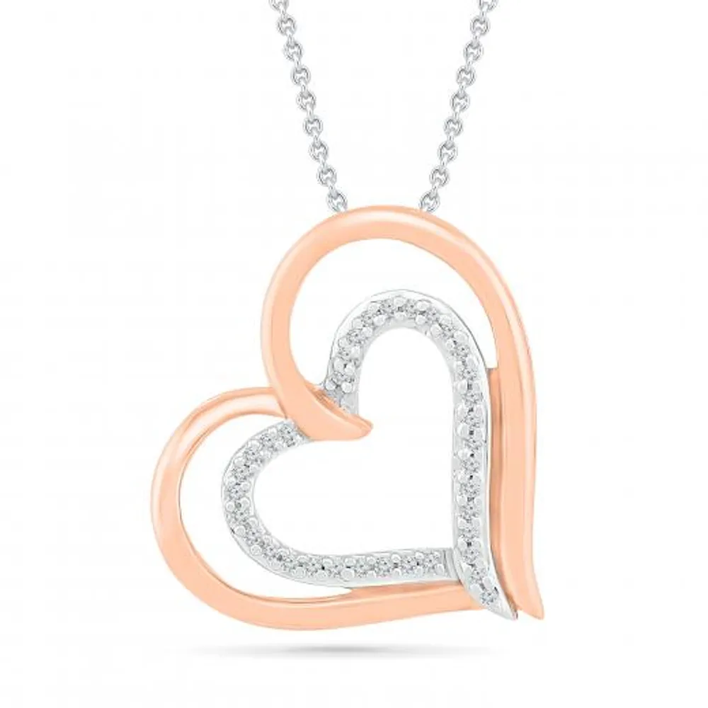 10K Rose Gold & Sterling Silver 0.07CTW Diamond Heart Pendant