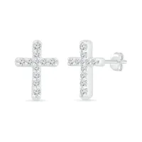 10K White Gold 0.10CTW Diamond Cross Earrings