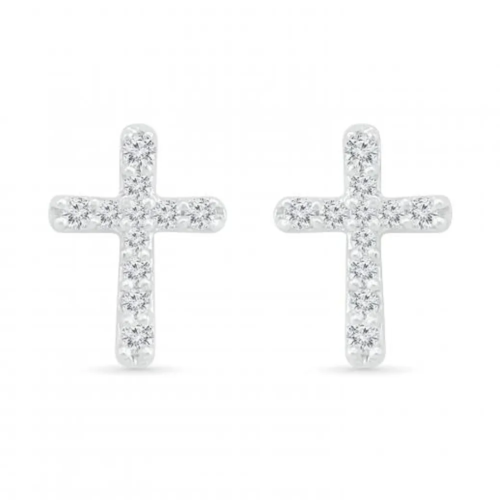 10K White Gold 0.10CTW Diamond Cross Earrings