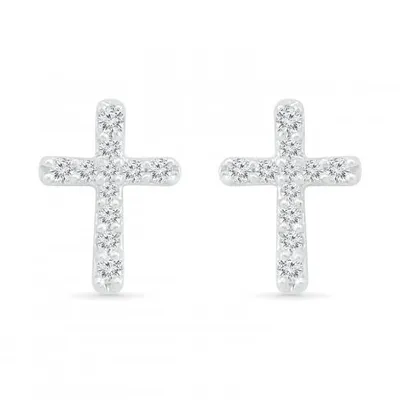 10K White Gold 0.10CTW Diamond Cross Earrings