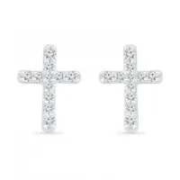 10K White Gold 0.10CTW Diamond Cross Earrings