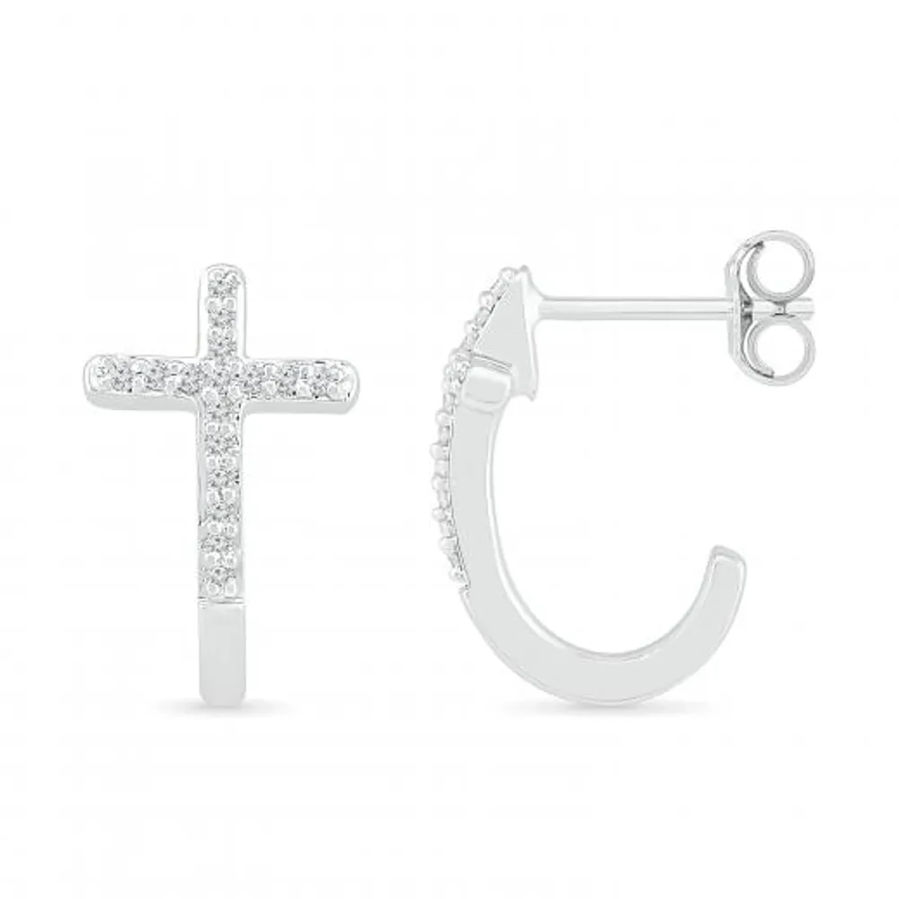 10K White Gold 0.10CTW Diamond Cross Earrings