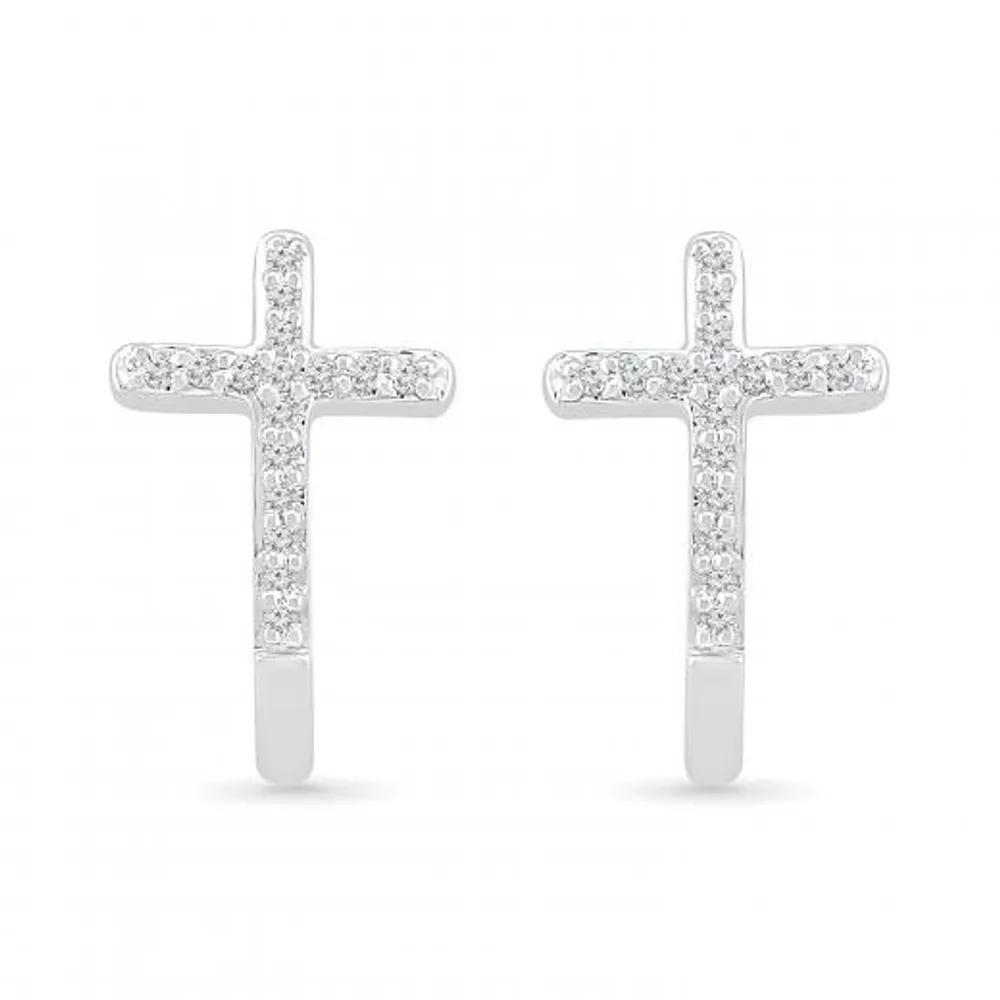 10K White Gold 0.10CTW Diamond Cross Earrings