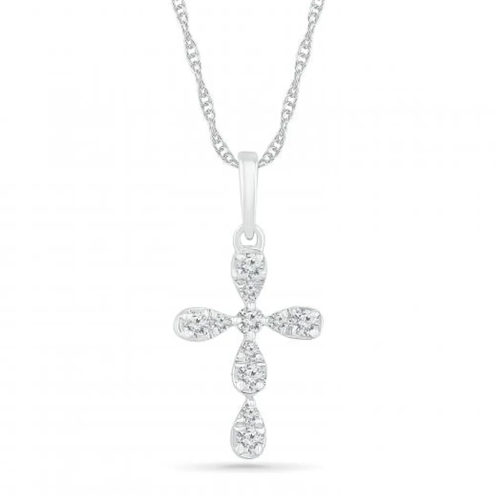 10K White Gold 0.10CTW Diamond Cross Pendant