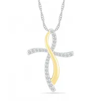 10K White & Yellow Gold 0.16CTW Diamond Cross Pendant