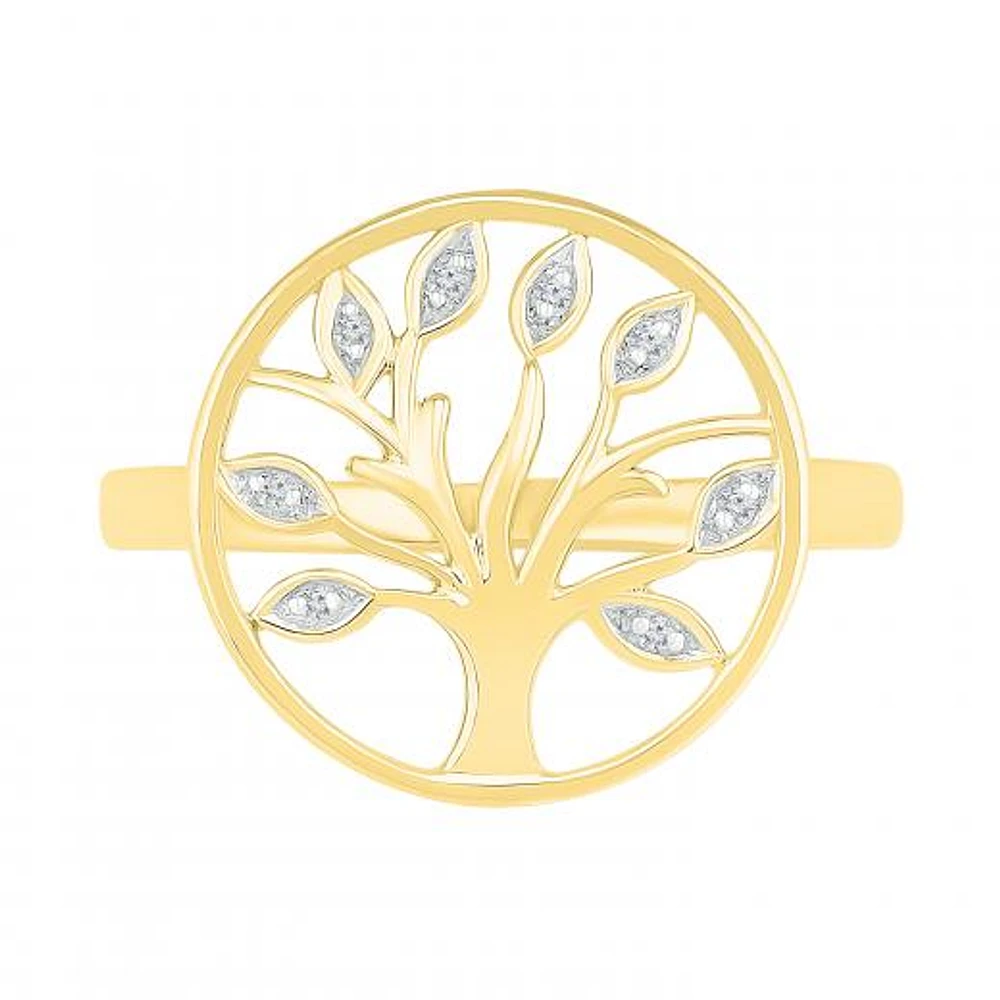 10K Yellow Gold 0.03CTW Diamond Tree Ring
