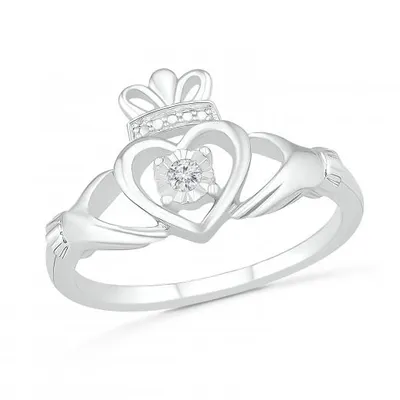 Sterling Silver 0.05CTW Diamond Claddagh Ring