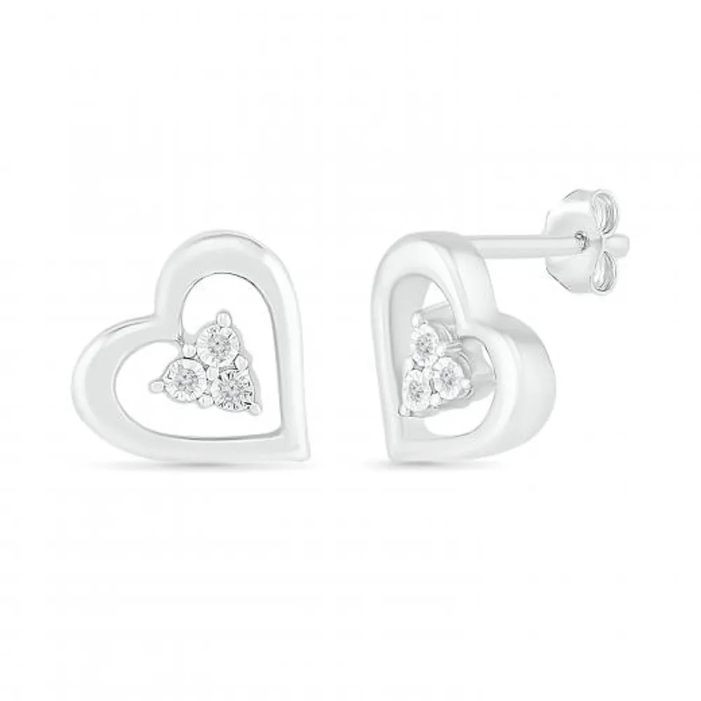 Sterling Silver 0.02CTW Diamond Heart Earrings