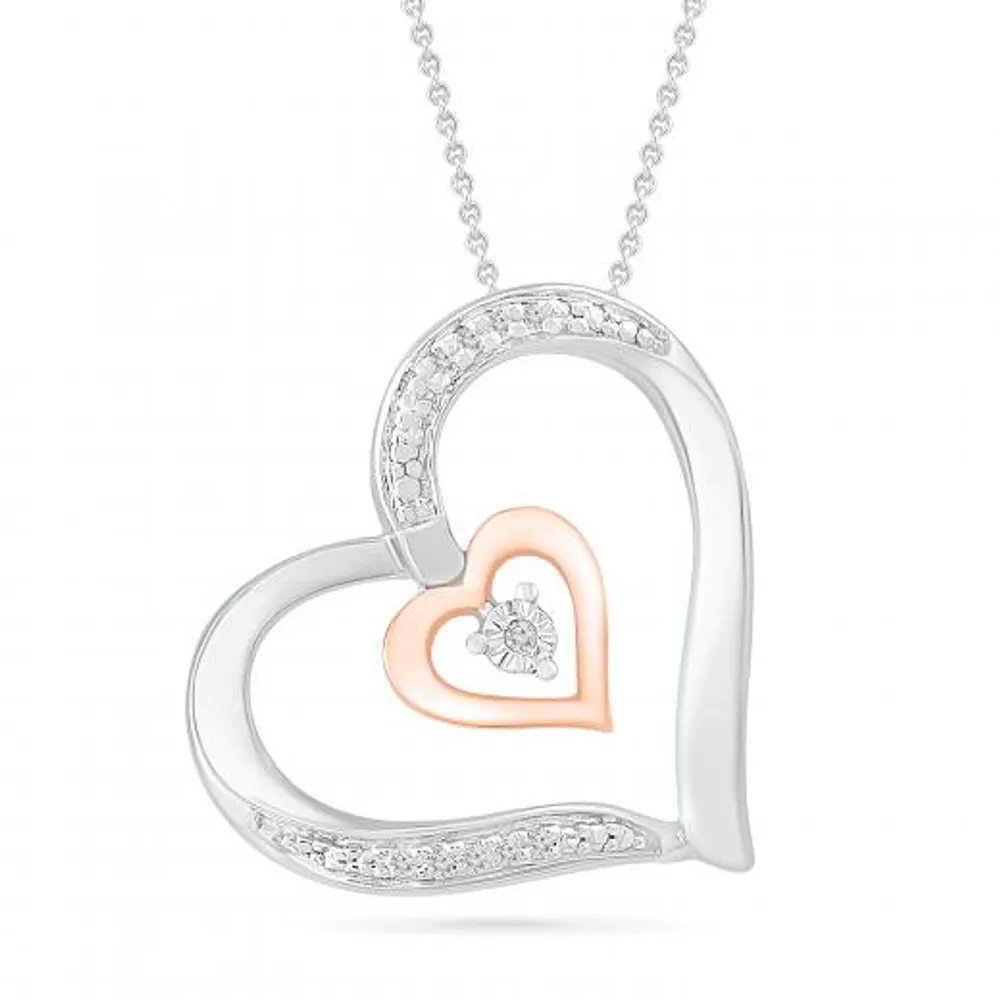 Sterling Silver & 10K Rose Gold 0.03CTW Diamond Heart Pendant