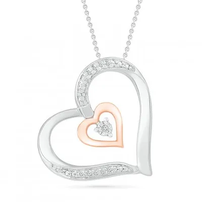 Sterling Silver & 10K Rose Gold 0.03CTW Diamond Heart Pendant