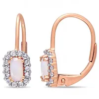 Julianna B 10K Rose Gold Opal White Sapphire Halo Leverback Earrings