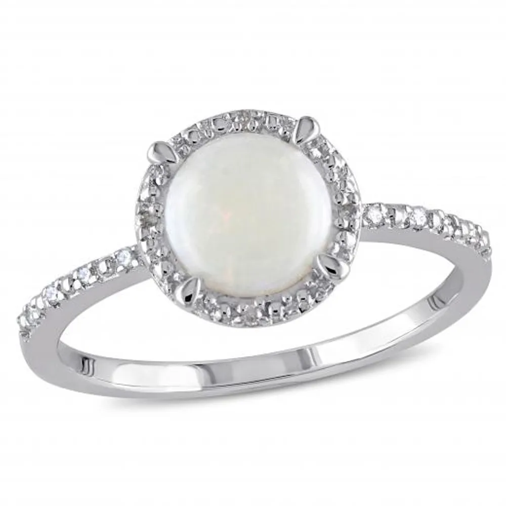 Julianna B Sterling Silver Opal and Diamond Accent Halo Ring