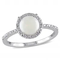 Julianna B Sterling Silver Opal and Diamond Accent Halo Ring