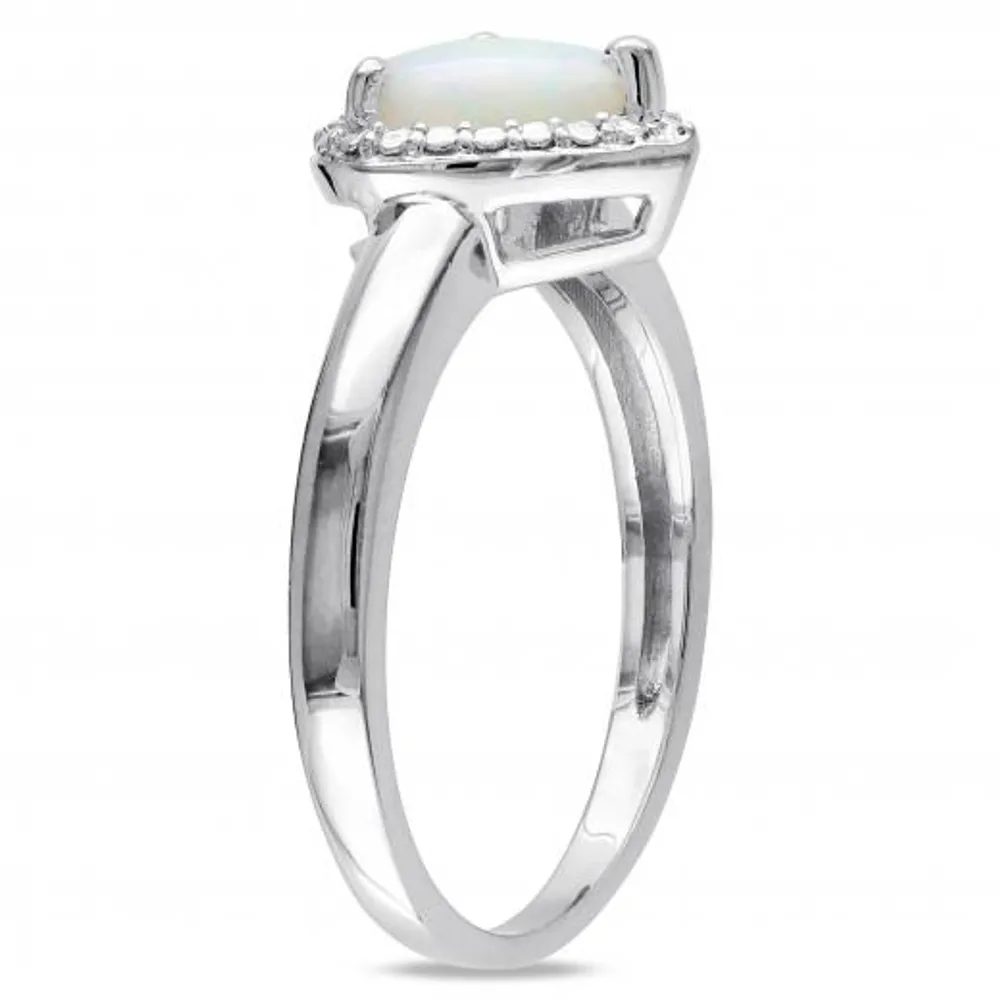 Julianna B Sterling Silver Opal Heart Halo Ring