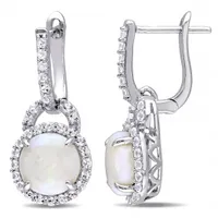 Julianna B Sterling Silver Opal and White Topaz Hinged Hoop Charm Earrings