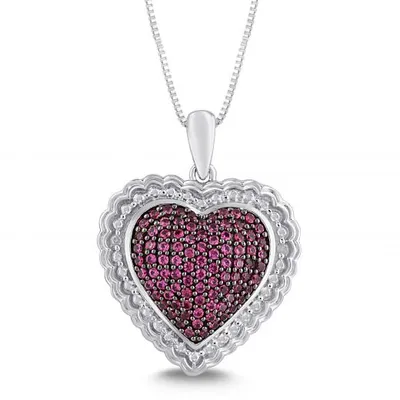 Sterling Silver Created Ruby & Diamond Necklace