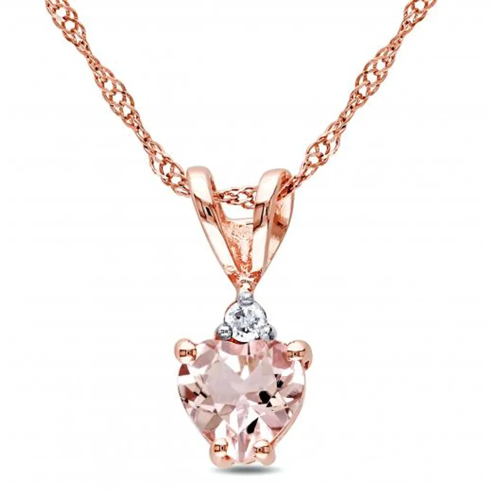 Julianna B 10K Rose Gold Heart Shaped Morganite and Diamond Pendant