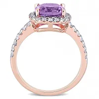 Julianna B 10K Rose Gold Amethyst and White Topaz Halo Ring