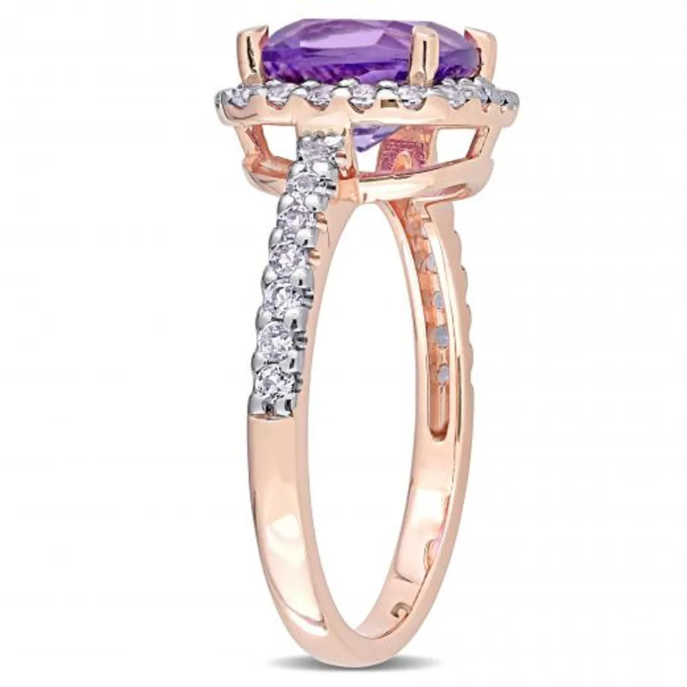 Julianna B 10K Rose Gold Amethyst and White Topaz Halo Ring