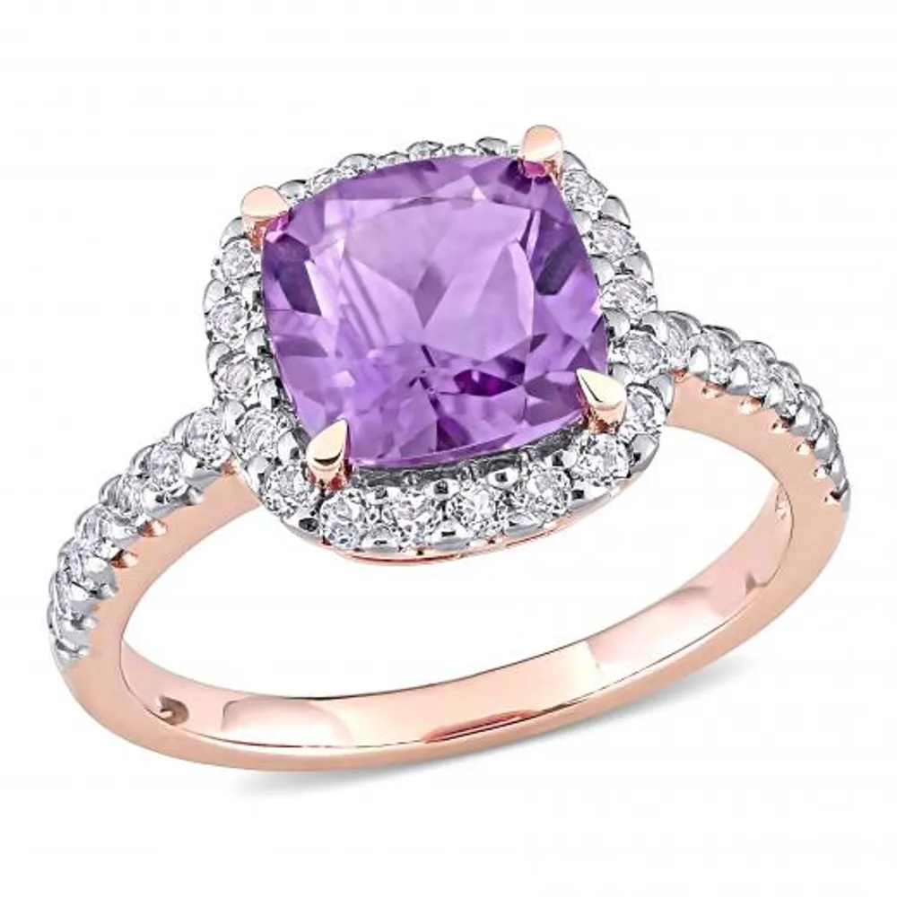 Julianna B 10K Rose Gold Amethyst and White Topaz Halo Ring