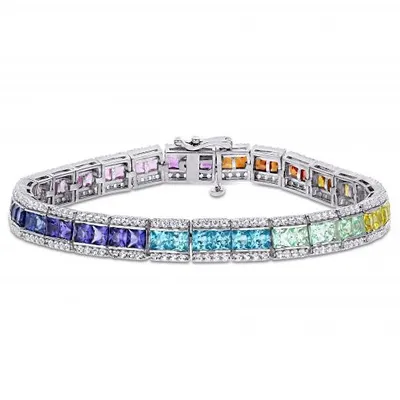 Julianna B Sterling Silver Multi-Colour Created Sapphire Tennis Bracelet