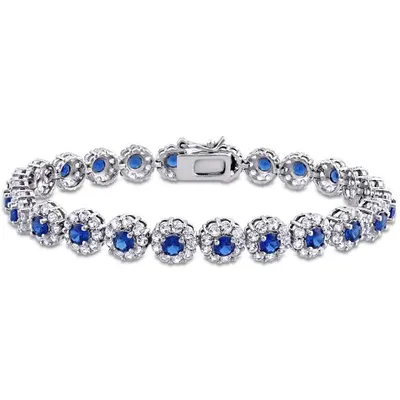 Julianna B Sterling Silver 7" Created Blue & White Sapphire Bracelet