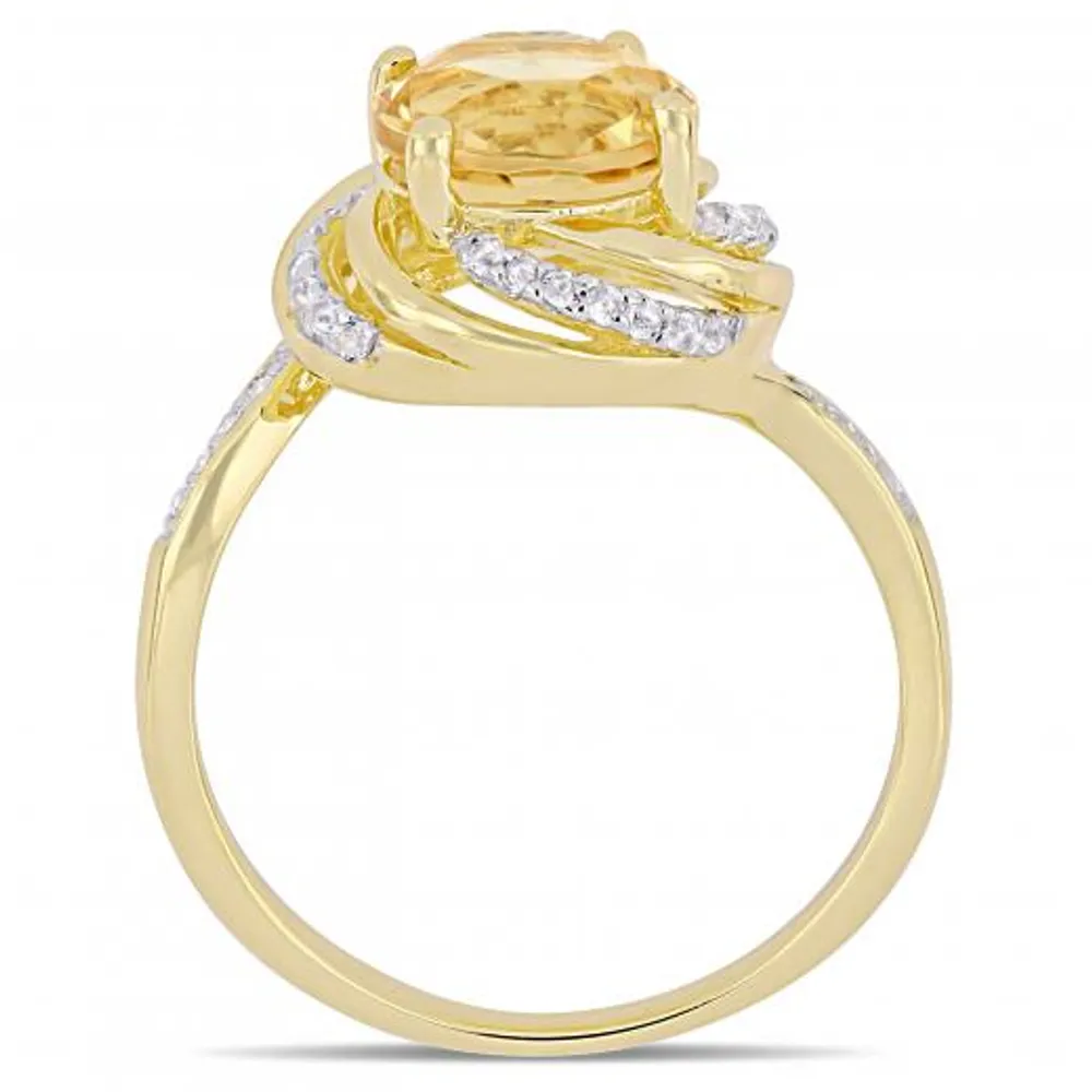 Julianna B Yellow Plated Sterling Silver Citrine White Topaz & Diamond Ring