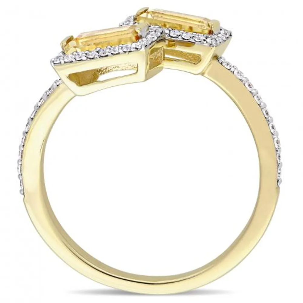 Julianna B 14K Yellow Gold Baguette Cut Citrine and 0.25CTW Diamond Ring