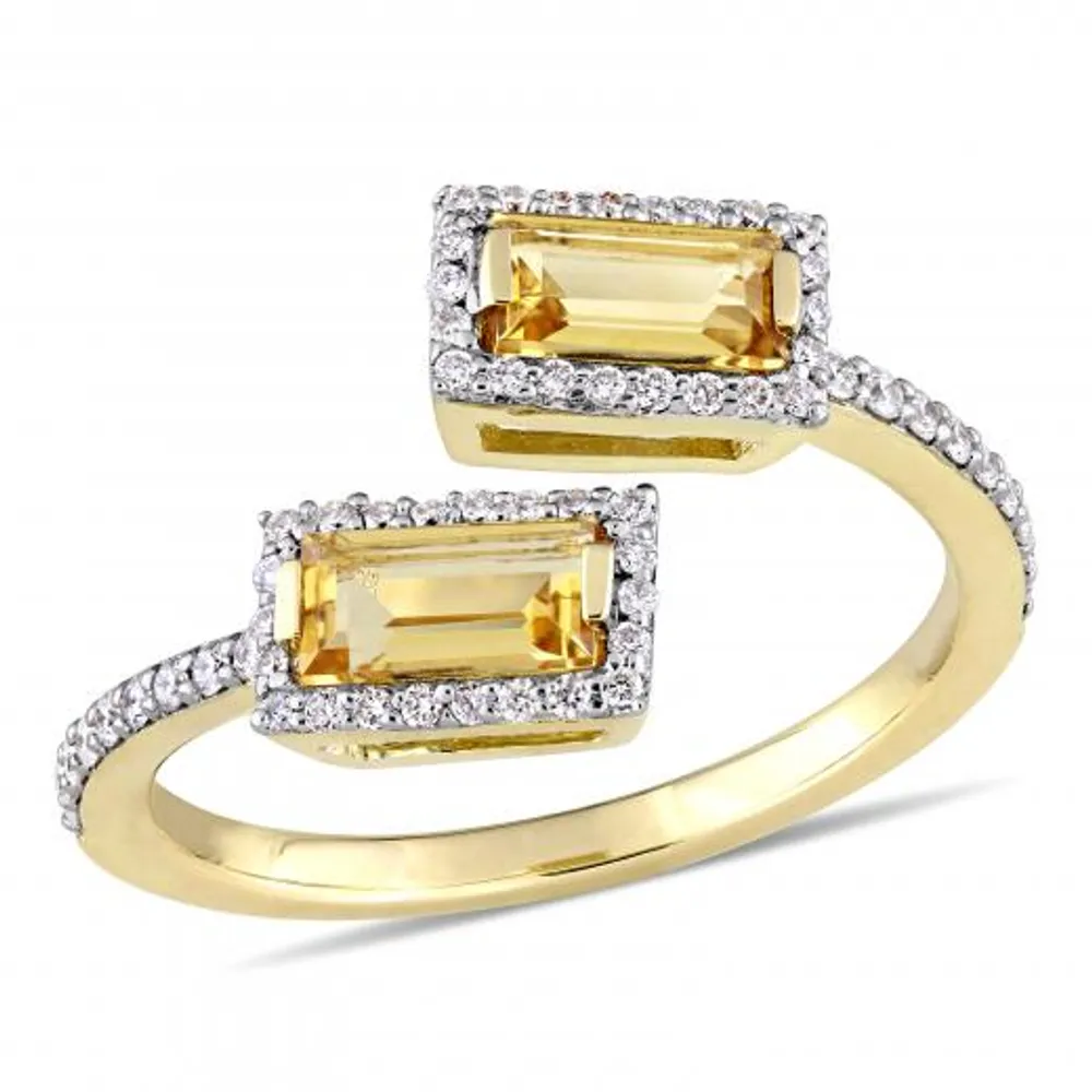 Julianna B 14K Yellow Gold Baguette Cut Citrine and 0.25CTW Diamond Ring