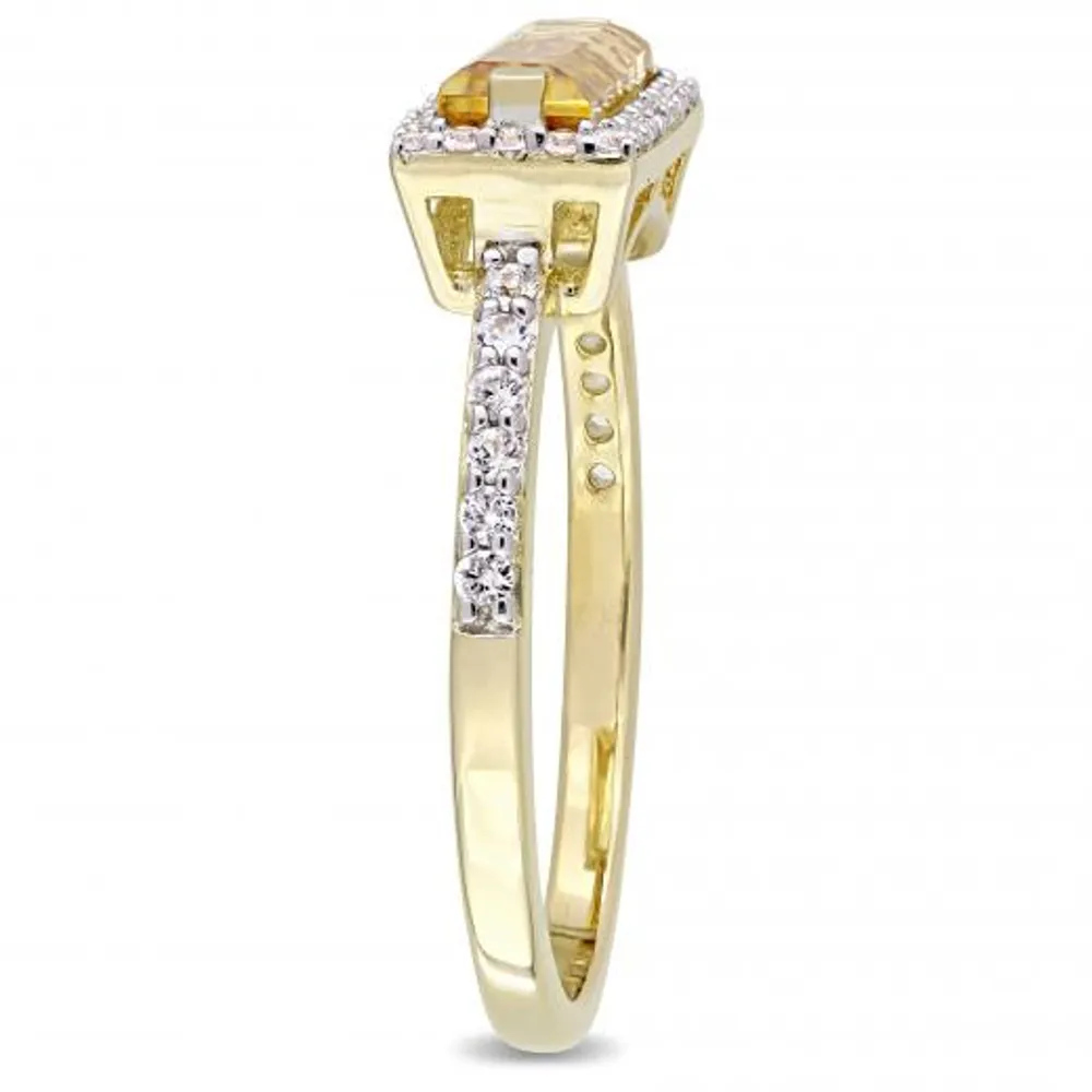 Julianna B Yellow Plated Sterling Silver Citrine & White Sapphire Halo Ring