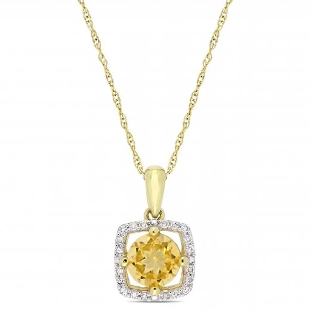 Julianna B 10K Yellow Gold Citrine and 0.10CTW Diamond Square Halo Pendant