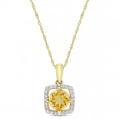 Julianna B 10K Yellow Gold Citrine and 0.10CTW Diamond Square Halo Pendant