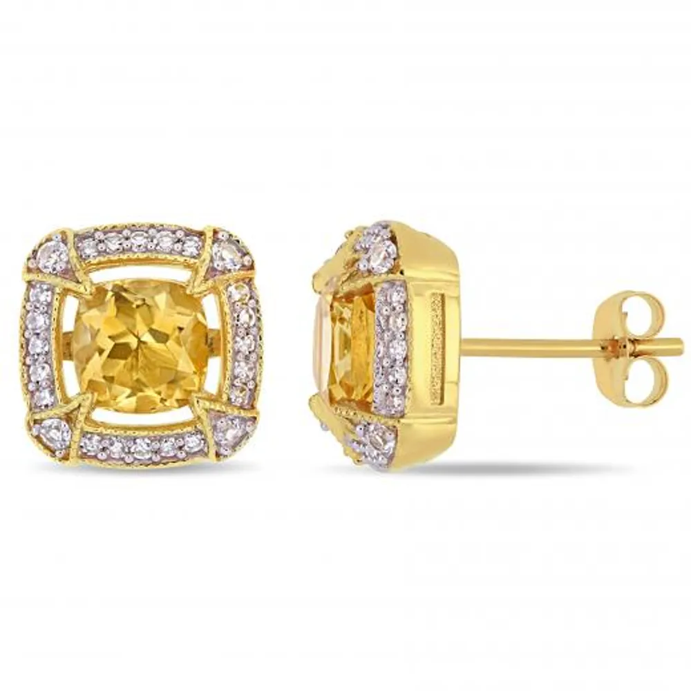 Julianna B 10K Yellow Gold Citrine White Sapphire & 0.02CTW Diamond Earrings