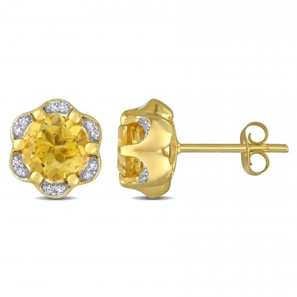 Julianna B 14K Yellow Gold Citrine and Diamond Accent Flower Stud Earrings