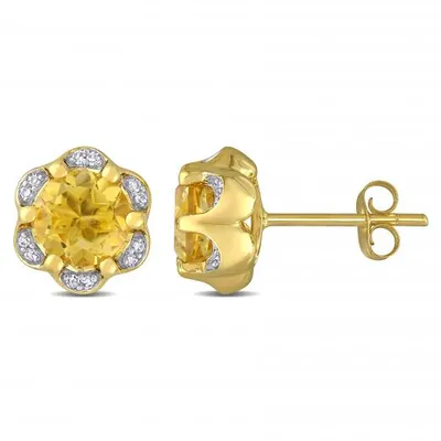 Julianna B 14K Yellow Gold Citrine and Diamond Accent Flower Stud Earrings